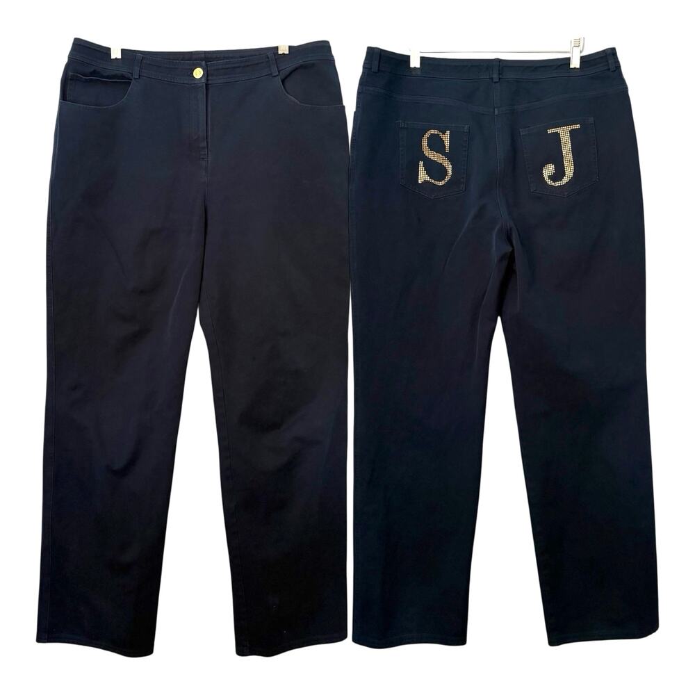 St John Blue Pants Women's Size 14 X 31.5 Bling Rhinestone Old Money Y2K